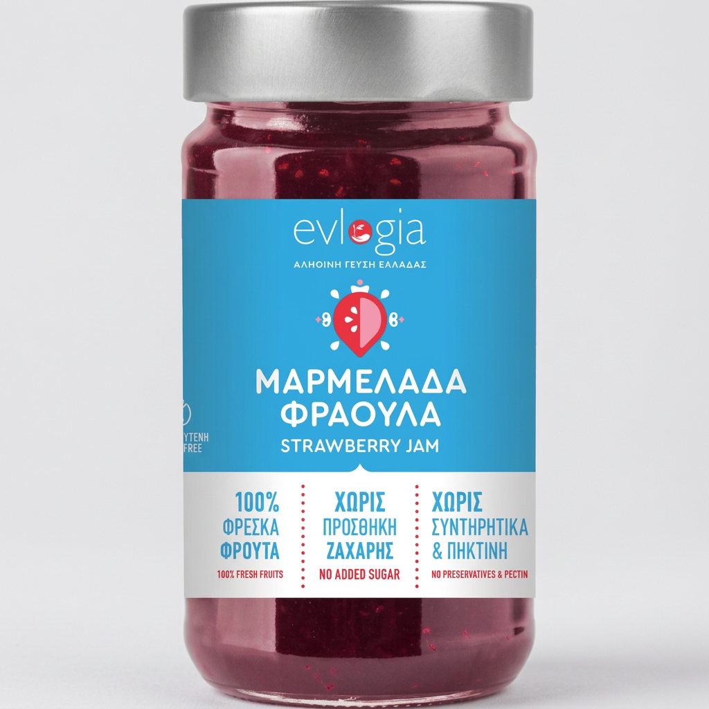 evlogia αυθεντικη μαρμελαδα φραουλα με συμπυκνωμενο χυμο σταφυλιου βάζο 280g