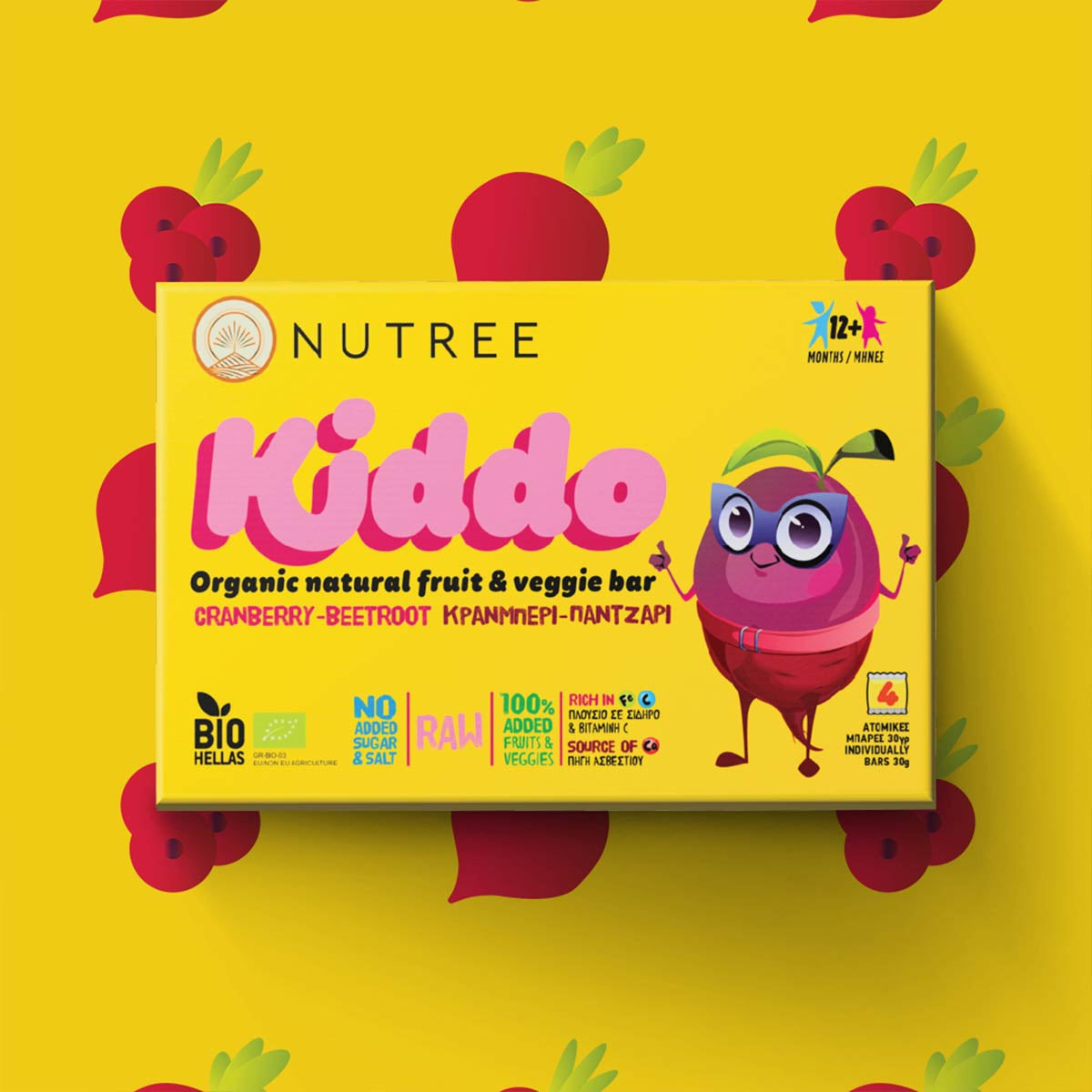 Βιολογική Μπάρα με Cranberry & Πατζάρι-Nutree Kiddo (4x30γρ)