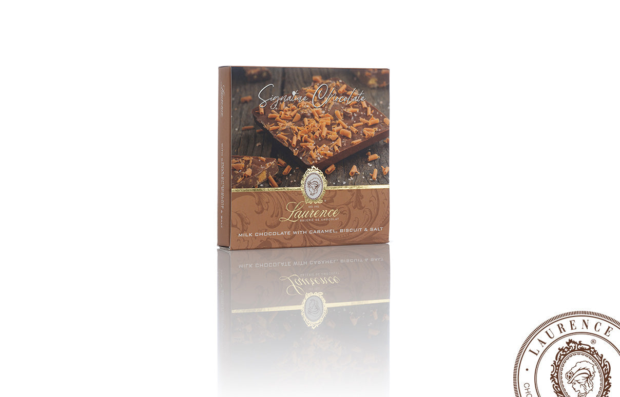 Σοκολάτα Laurence Signature – Γάλακτος με Καραμέλα, Μπισκότο και Αλάτι 100g