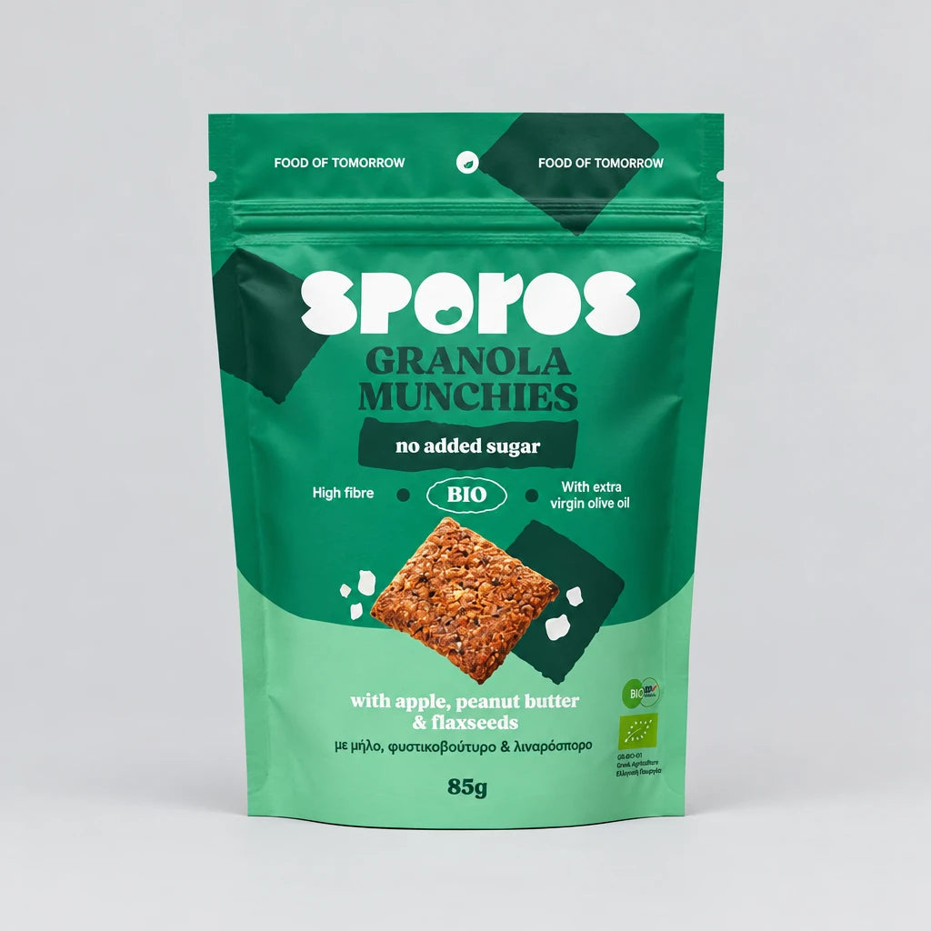 sporos granola munchies τραγανα mpiskota vromis me poure milou συσκευασια 85g