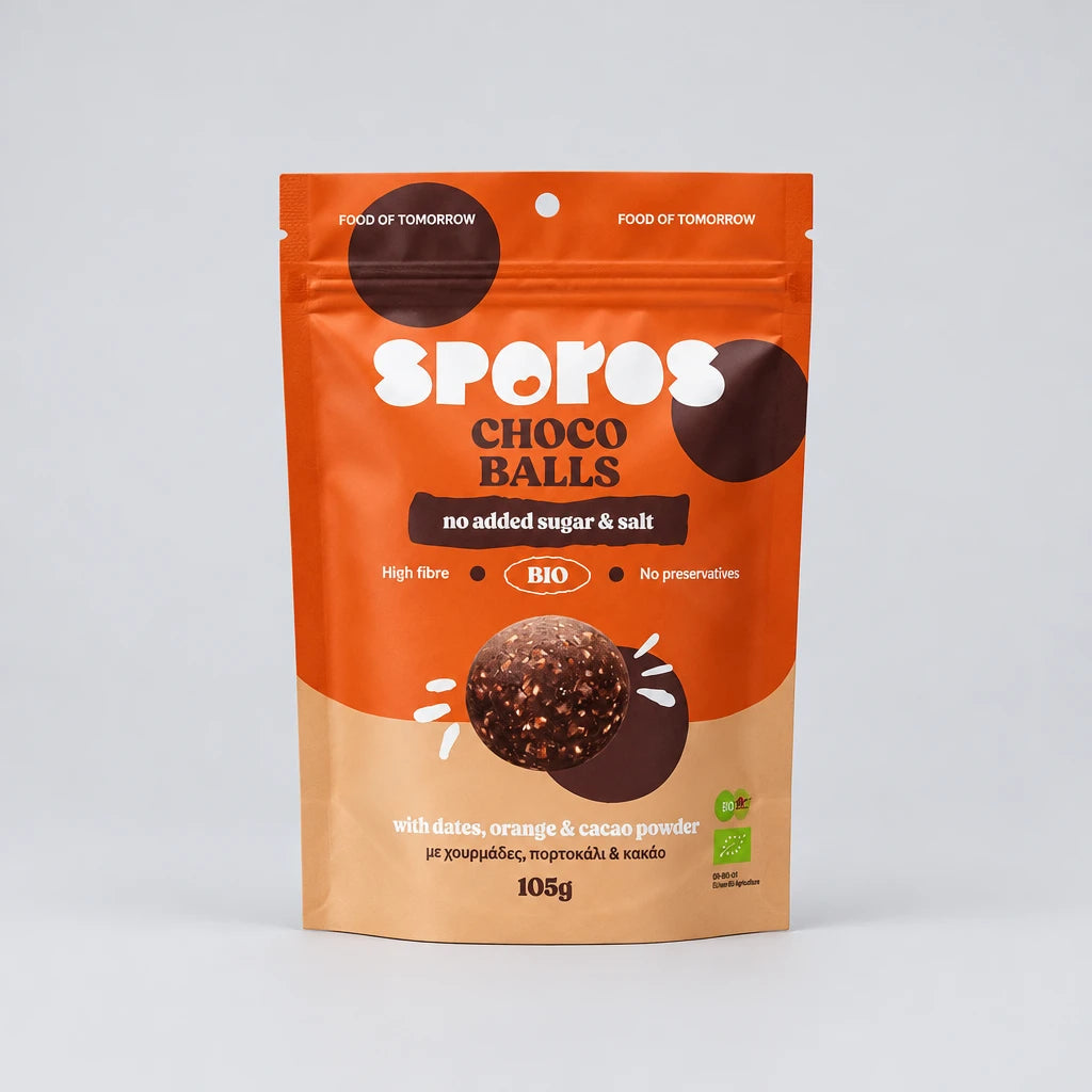 sporos choco balls μπαλακια ενεργειας με κακαο καρυδα και βρωμη συσκευασια 105g