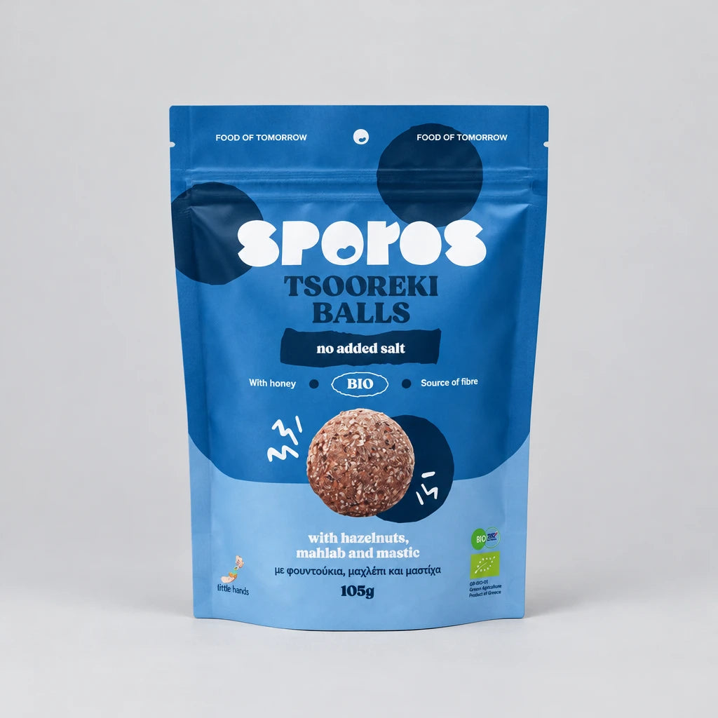 sporos tsoureki balls μπαλακια ενεργειας με γευση τσουρεκι μαχλεπι μαστιχα μελι συσκευασια 105g