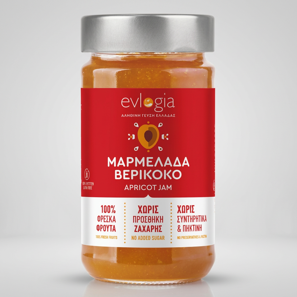 evlogia αυθεντικη μαρμελαδα βερίκοκο με συμπυκνωμενο χυμο σταφυλιου βάζο 280g