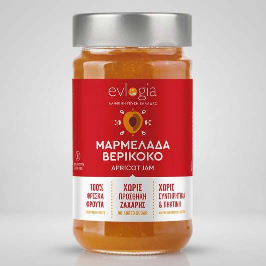 evlogia αυθεντικη μαρμελαδα βερίκοκο με συμπυκνωμενο χυμο σταφυλιου βάζο 280g