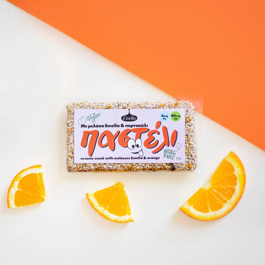 Παστέλι με πορτοκάλι & μελάσα 50γρ -  Emelia