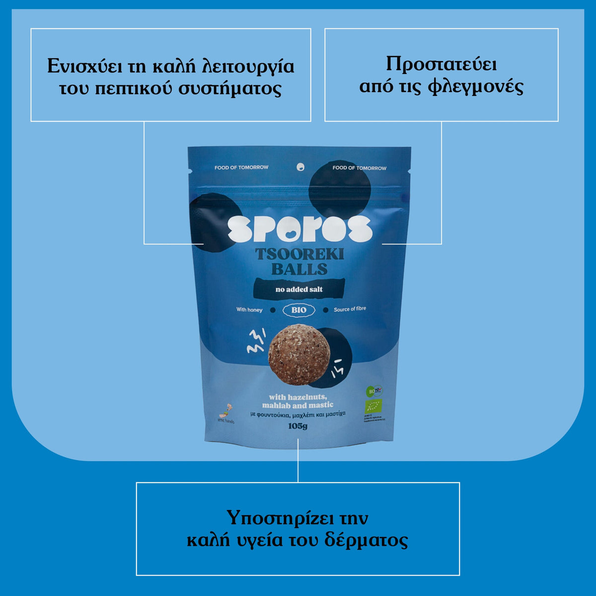 sporos tsoureki balls μπαλακια ενεργειας με γευση τσουρεκι μαχλεπι μαστιχα μελι συσκευασια 105g